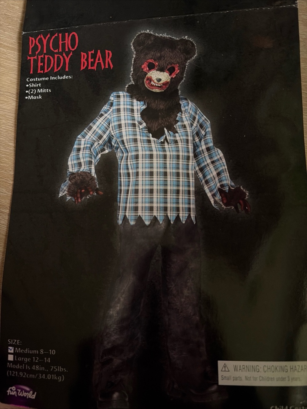 Psycho Teddy Bear Kids Halloween Costume Medium 8-10 Scary Spooky